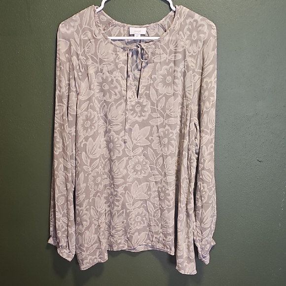 Pure Jill Tops - Pure Jill J Jill Gray Floral Modal Rayon Split Neck Tie Blouse Top Large 257951